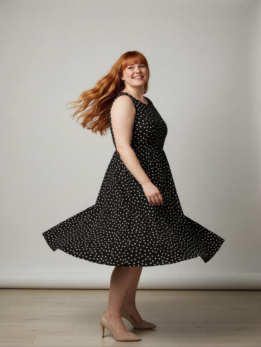 Tempted Black and White Polka Dot Midi Dress